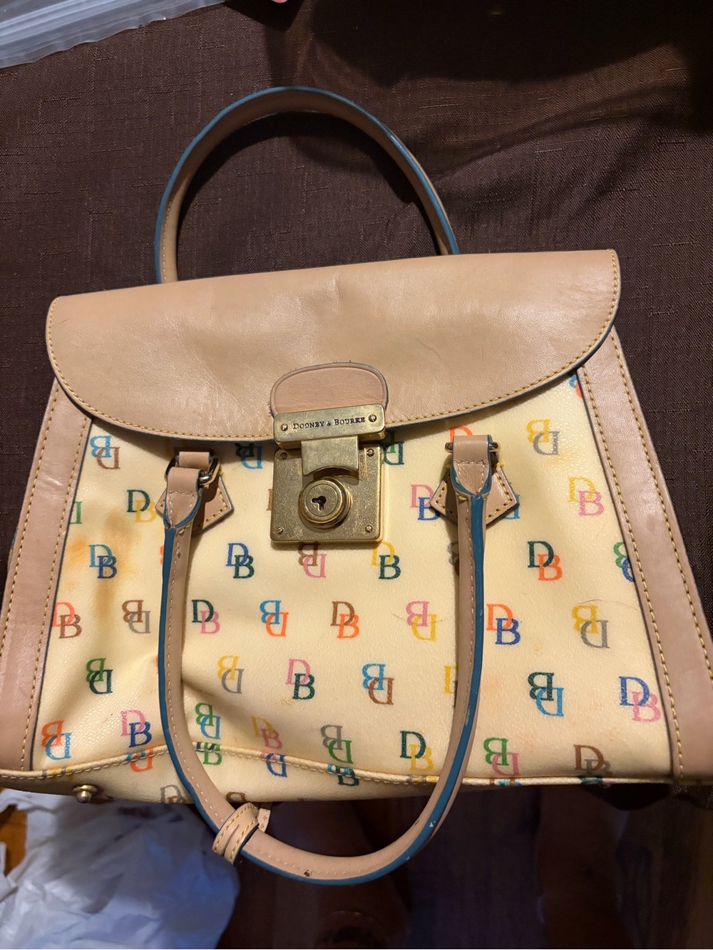 Dooney & Bourke Beige Satchel with Multicolor DB Logo